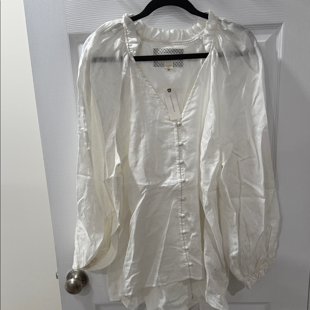 Maeve Cream Linen Blouse with Button Detail XL